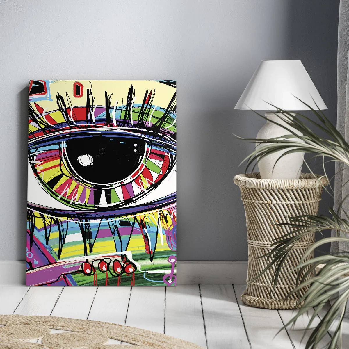 Cuadro sobre lienzo - Impresión de Imagen - Ojo de grafiti abstracto colorido - 80x120cm - Un ojo colorido - un alma colorida - Decoración de pared moderna para salón y dormitorio ARTTOR