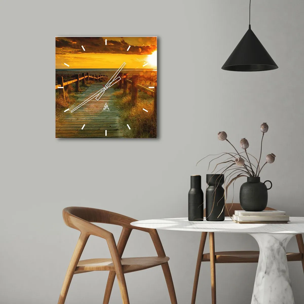 Reloj de pared - Reloj de vidrio - Bañado en oro viejo - 30x30 cm