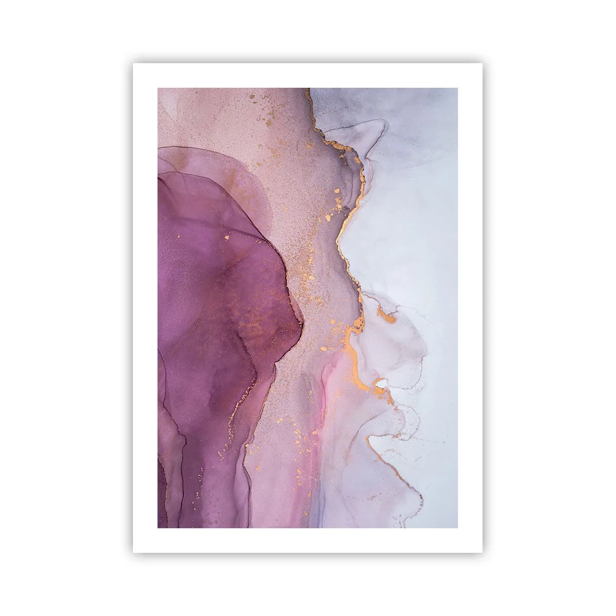 Póster - Ondas abstractas en tonos lila y morado con acentos dorados. - 50x70cm - Olas de lila y púrpura - Decoración de pared moderna para salón y dormitorio ARTTOR