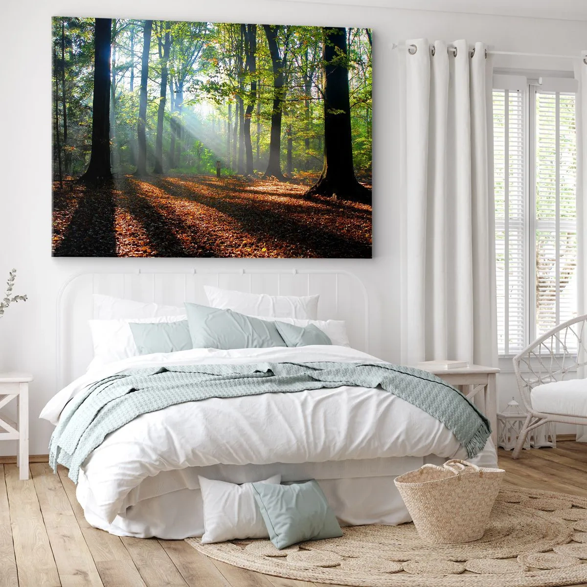 Cuadro sobre lienzo - Impresión de Imagen - Un claro del bosque iluminado por los rayos del sol. - 120x80cm - Resplandores y sombras - Decoración de pared moderna para salón y dormitorio ARTTOR