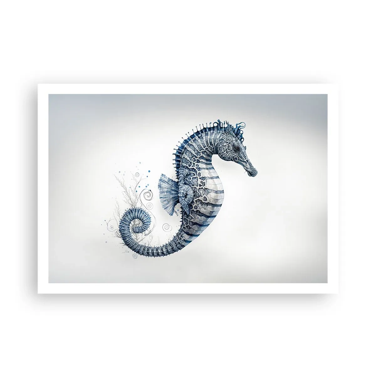 Póster - Caballito de mar en tonos azules con detalles de acuarela - 100x70cm - Una sutil broma de la naturaleza - Decoración de pared moderna para salón y dormitorio ARTTOR