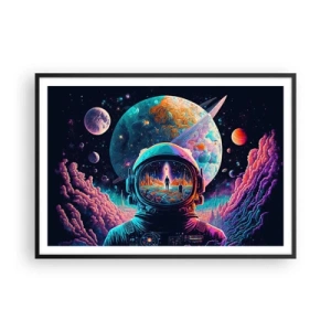 Póster en marco negro - Astronauta en el espacio con un colorido paisaje planetario. - 100x70cm - Sueños de niño - Decoración de pared moderna para salón y dormitorio ARTTOR