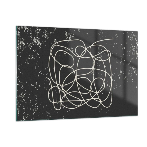 Cuadro sobre vidrio - Impresiones sobre Vidrio - Línea abstracta en forma de enredo sobre un fondo negro texturizado - 120x80cm - Pensamientos errantes - Decoración de pared moderna para salón y dormitorio ARTTOR