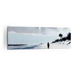 Cuadro sobre lienzo - Impresión de Imagen - Una figura solitaria caminando por una playa vacía - 160x50cm - Solo conmigo mismo - Decoración de pared moderna para salón y dormitorio ARTTOR