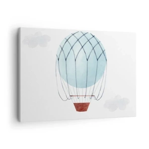 Cuadro sobre lienzo - Impresión de Imagen - Un globo pintado a mano sobre un fondo de delicadas nubes. - 70x50cm - Acariciando las nubes - Decoración de pared moderna para salón y dormitorio ARTTOR