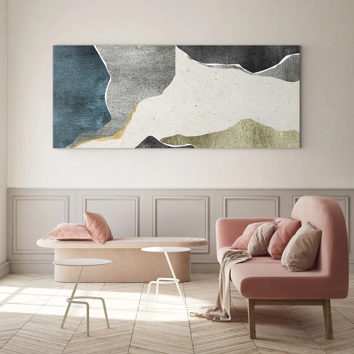 Cuadro sobre vidrio - Impresiones sobre Vidrio - Composición en mosaico con una hebra de oro - 90x30 cm