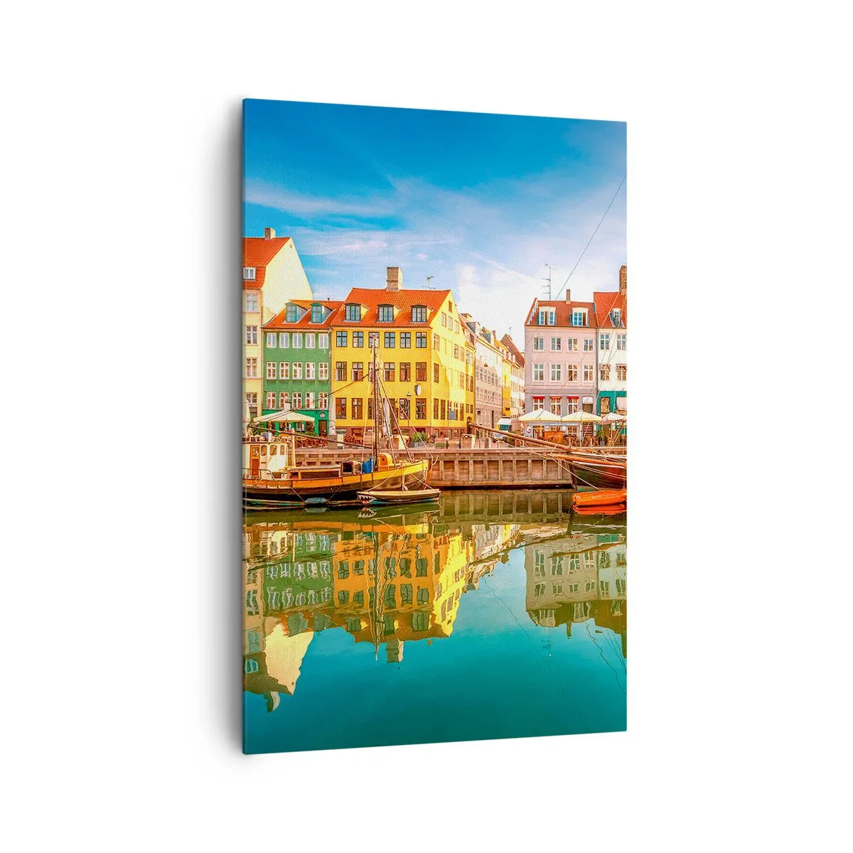 Cuadro sobre lienzo - Impresión de Imagen - Casas coloridas en los canales de Copenhague - 80x120cm - Sobre el agua tan suave como un espejo - Decoración de pared moderna para salón y dormitorio ARTTOR