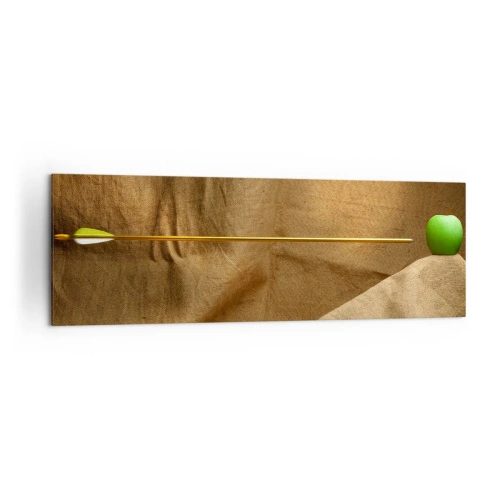Cuadro sobre lienzo - Impresión de Imagen - Manzana verde sobre tela con una flecha creando una composición - 160x50cm - Evocar el espíritu de Wilhelm Tell - Decoración de pared moderna para salón y dormitorio ARTTOR