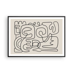 Póster en marco negro - Patrón de arte lineal abstracto en negro sobre un fondo claro - 100x70cm - El camino correcto - Decoración de pared moderna para salón y dormitorio ARTTOR