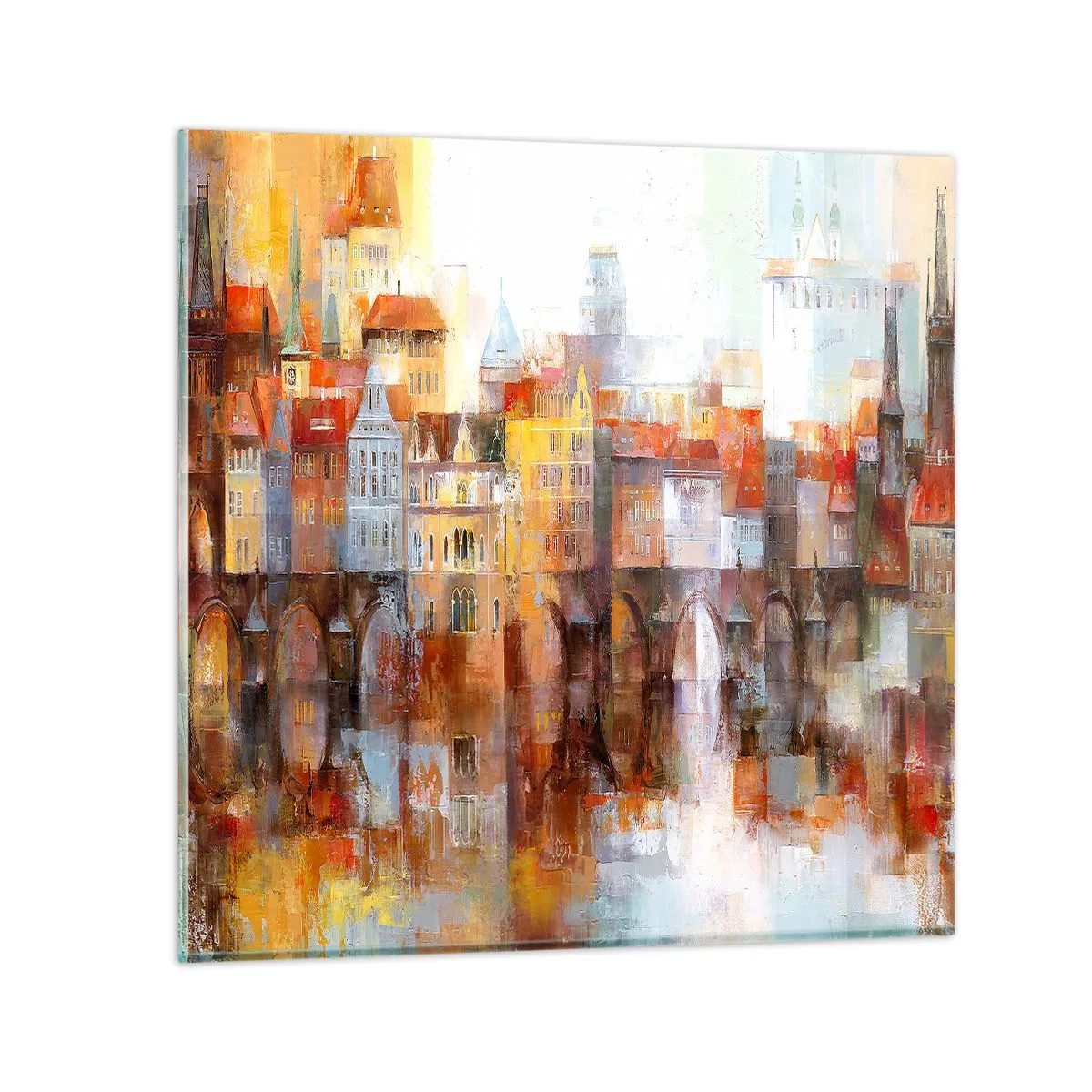 Cuadro sobre vidrio - Impresiones sobre Vidrio - Puente y ciudad - 30x30 cm