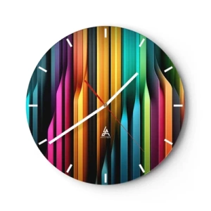 Reloj de pared - Reloj de vidrio - Líneas verticales coloridas al estilo de reflejos de luz. - 30x30cm - Órgano luminoso - Decoración de pared moderna para salón, cocina y dormitorio ARTTOR