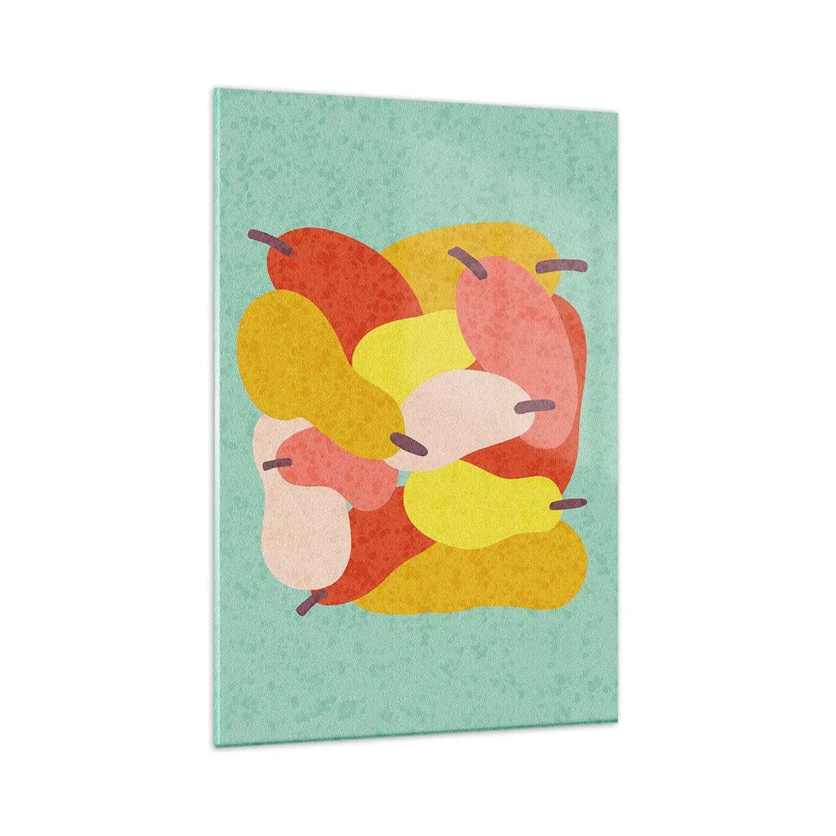 Cuadro sobre vidrio - Impresiones sobre Vidrio - Peras abstractas coloridas sobre un fondo verde - 80x120cm - Saborear el sol del verano - Decoración de pared moderna para salón y dormitorio ARTTOR