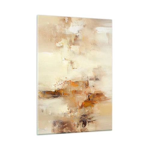Cuadro sobre vidrio - Impresiones sobre Vidrio - Abstracción en tonos ámbar, beige y marrón. - 50x70cm - El alma del ámbar - Decoración de pared moderna para salón y dormitorio ARTTOR