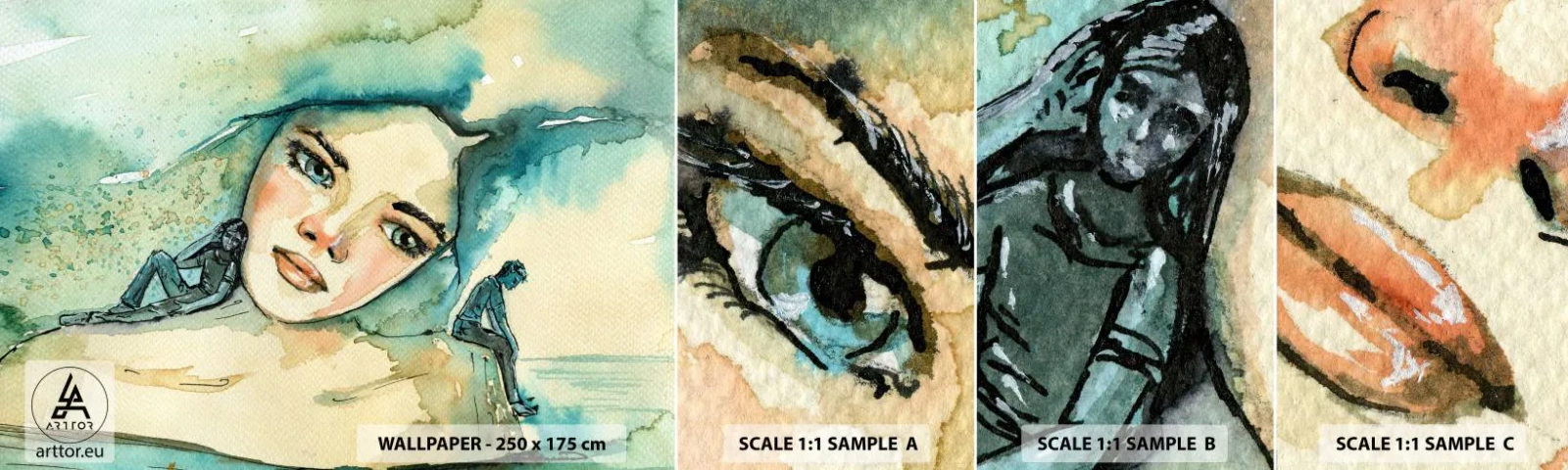 Muestra De Fotomural Standard Eco - ¿Soy azul? - Abstracción, cara de mujer, Cuadro - 100x30 cm