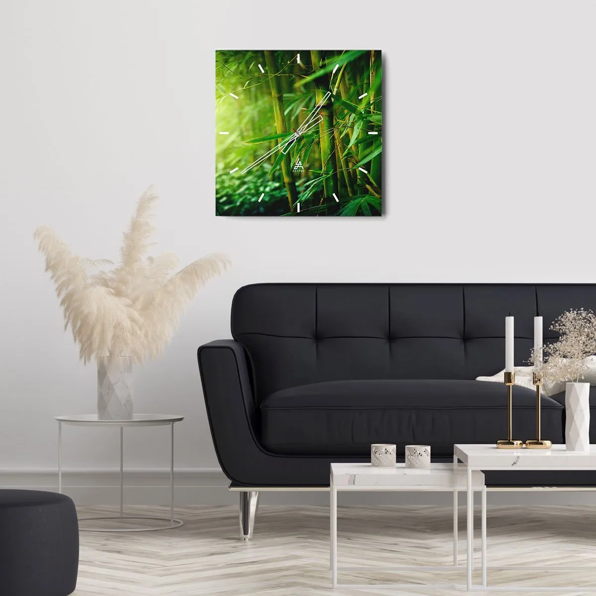 Reloj de pared - Reloj de vidrio - Bosque de bambú verde bajo una luz suave - 30x30cm - Conocer el propio verdor - Decoración de pared moderna para salón y dormitorio ARTTOR