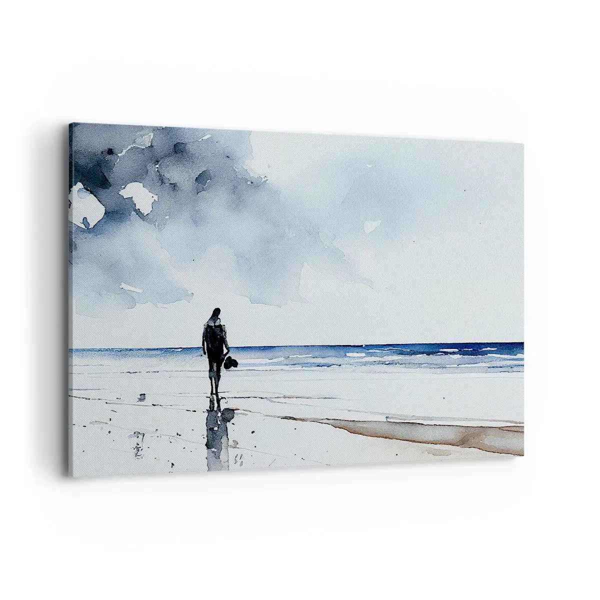Cuadro sobre lienzo - Impresión de Imagen - Una figura en una playa en un entorno de mar tranquilo. - 100x70cm - Conversación con el mar - Decoración de pared moderna para salón y dormitorio ARTTOR