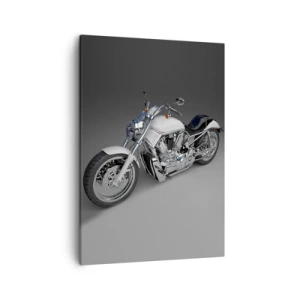 Cuadro sobre lienzo - Impresión de Imagen - Motocicleta cruiser blanca sobre fondo gris - 50x70cm - Solo puedes arrodillarte - Decoración de pared moderna para salón y dormitorio ARTTOR