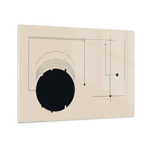 Cuadro sobre vidrio - Impresiones sobre Vidrio - Composición abstracta con un círculo negro y líneas geométricas. - 70x50cm - Composición elástica y dinámica - Decoración de pared moderna para salón y dormitorio ARTTOR