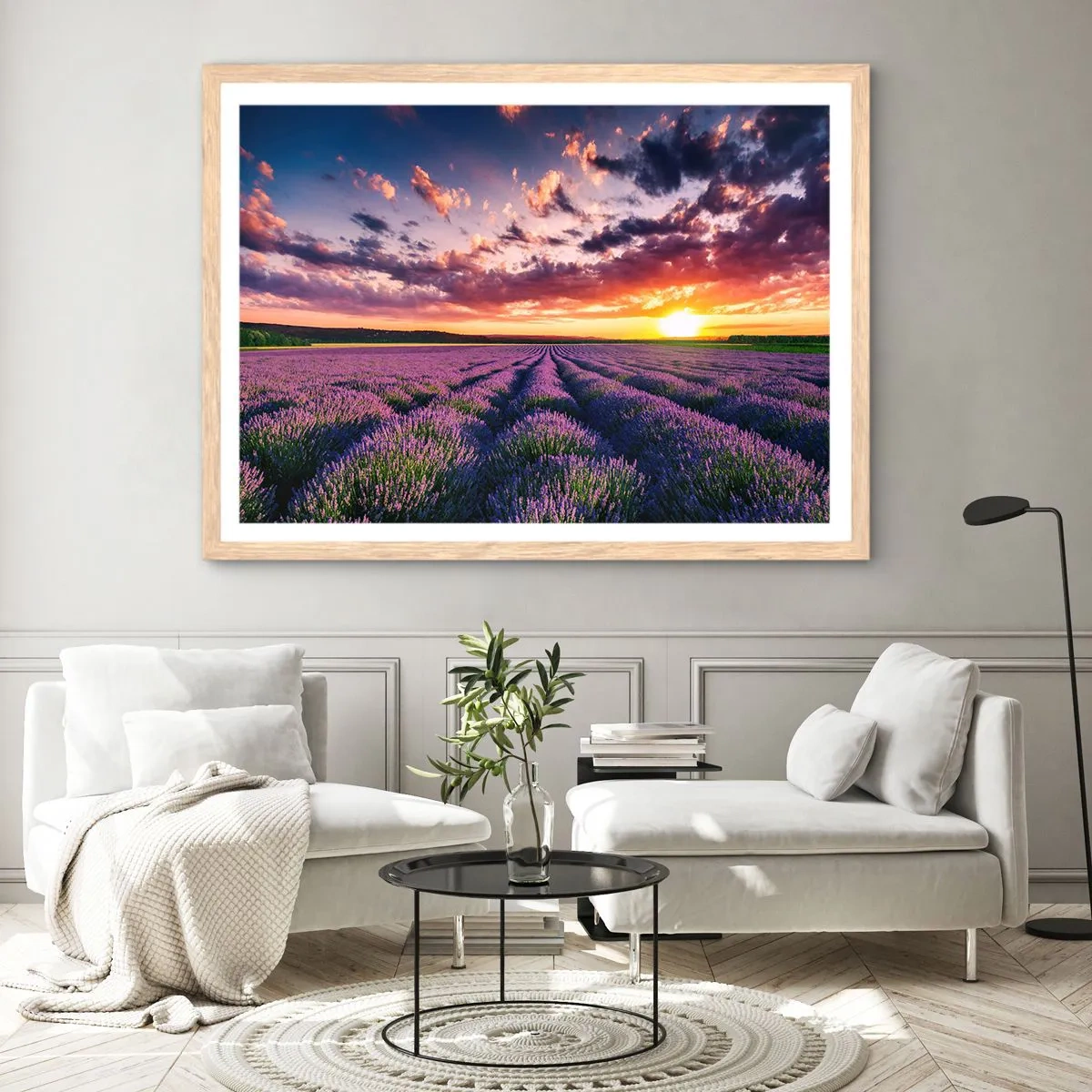 Póster en marco roble claro - El mundo de la lavanda - 70x50 cm