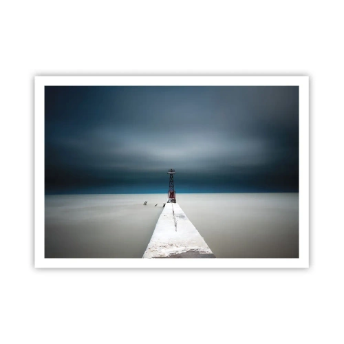 Póster - Un faro al final de un muelle de hormigón en un paisaje desolado - 100x70cm - Encuentro con la inmensidad - Decoración de pared moderna para salón y dormitorio ARTTOR
