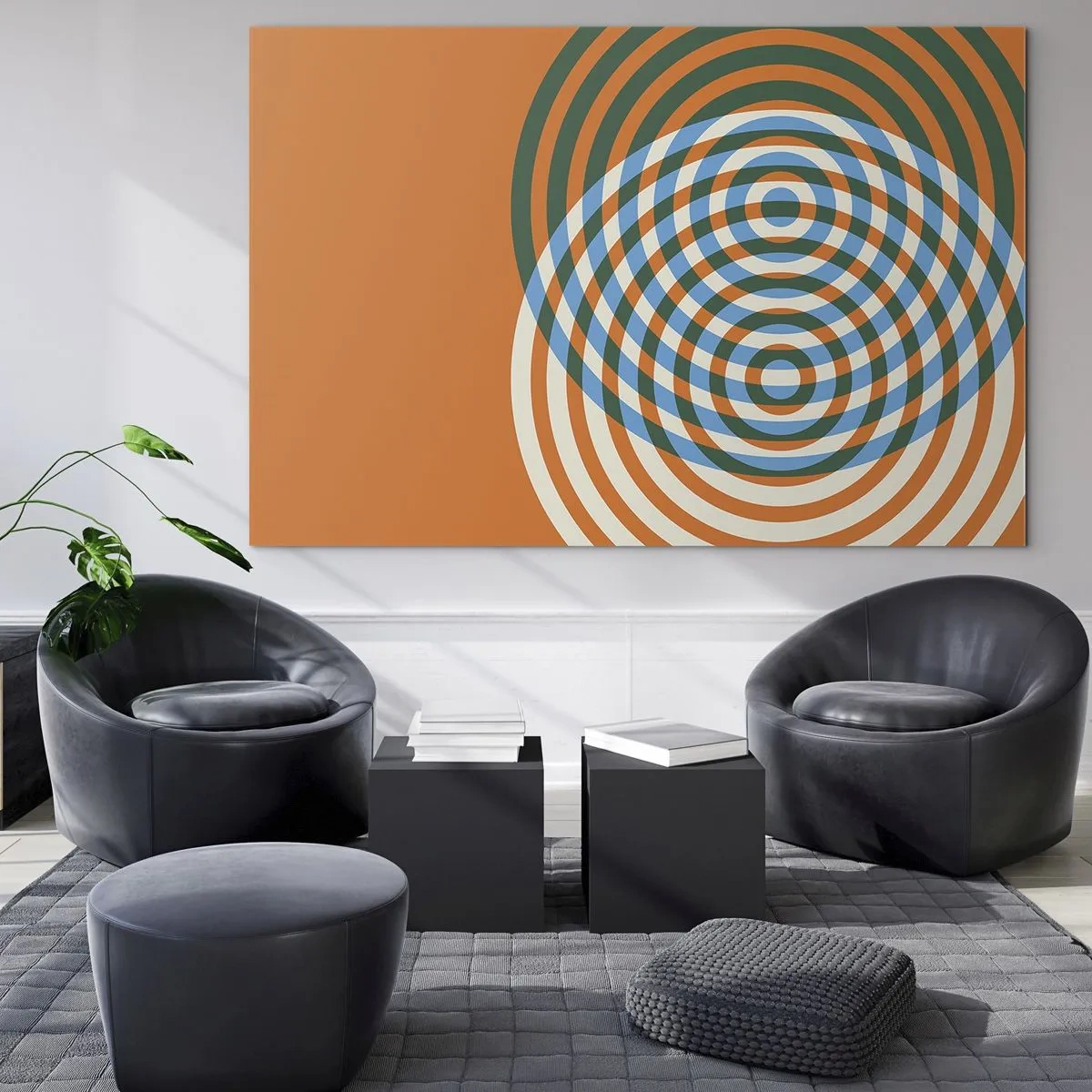 Cuadro sobre vidrio - Impresiones sobre Vidrio - Gráfico geométrico abstracto con círculos concéntricos - 100x70cm - Círculos y abstracción - Decoración de pared moderna para salón y dormitorio ARTTOR