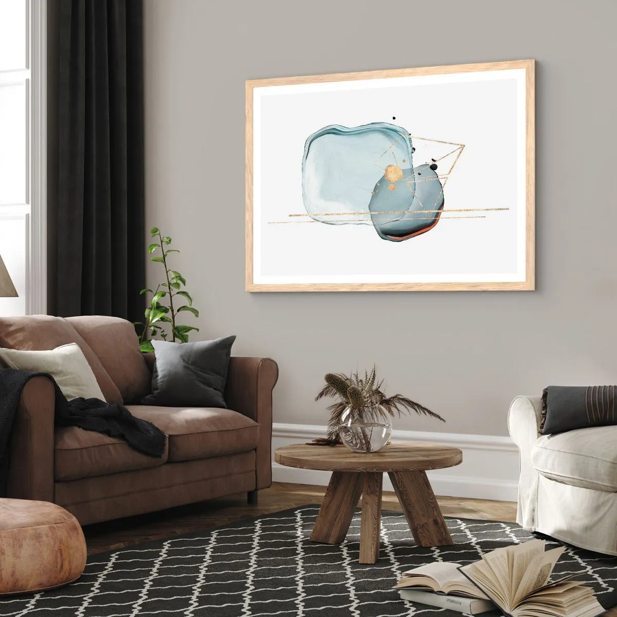 Póster en marco roble claro - Un estudio de gotas - 70x50 cm