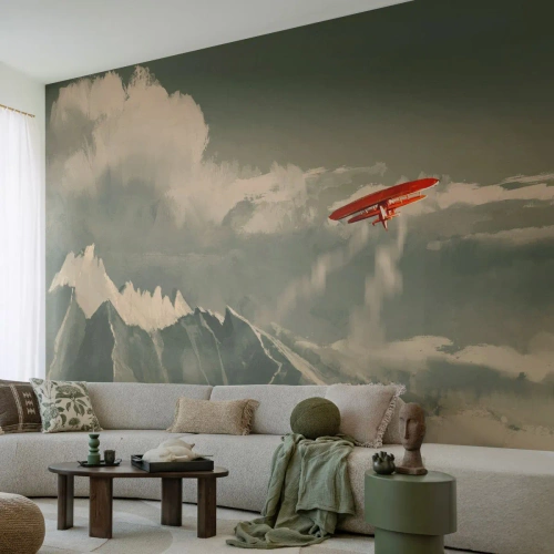 Fotomural Premium Canvas - Pionero sin miedo - Abstracción, Avión, paisaje de montaña - 350x256 cm