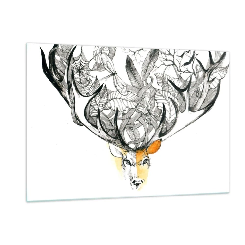 Cuadro sobre vidrio - Impresiones sobre Vidrio - Dibujo de un ciervo con astas elegantes - 120x80cm - Cuernos de la abundancia - Decoración de pared moderna para salón y dormitorio ARTTOR