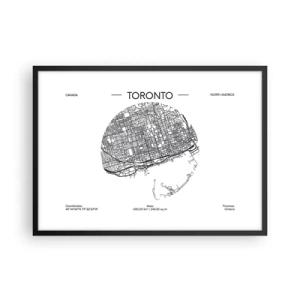 Póster en marco negro - Un mapa de Toronto en un estilo minimalista en blanco y negro - 70x50cm - Anatomía de Toronto - Decoración de pared moderna para salón y dormitorio ARTTOR