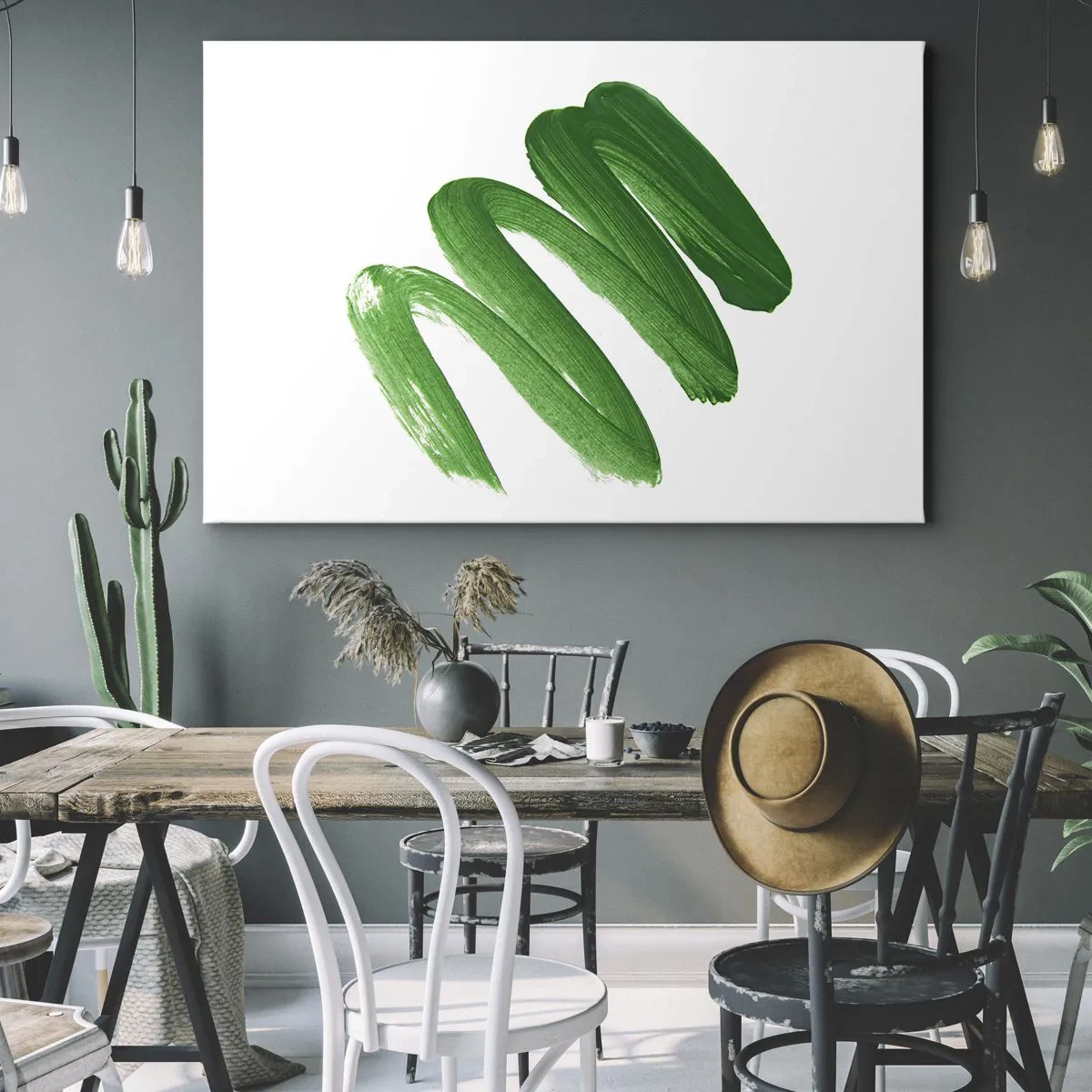 Cuadro sobre lienzo - Impresión de Imagen - Trazo de pincel abstracto verde sobre fondo blanco - 120x80cm - Una broma verde - Decoración de pared moderna para salón y dormitorio ARTTOR