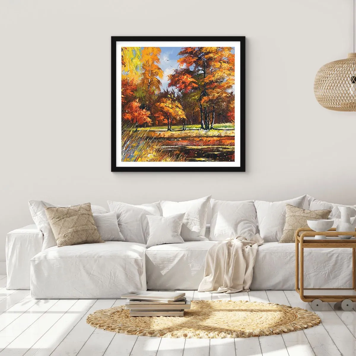 Póster en marco negro - Paisaje en dorado y marrón - 30x30 cm