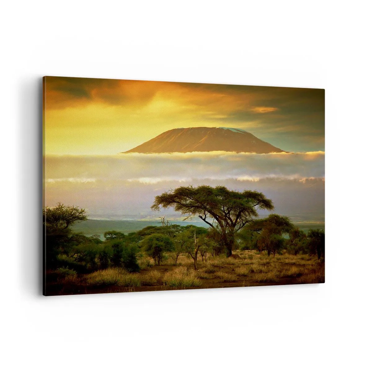 Cuadro sobre lienzo - Impresión de Imagen - Paisaje africano con el Kilimanjaro al amanecer - 100x70cm - El sueño del viajero - Decoración de pared moderna para salón y dormitorio ARTTOR