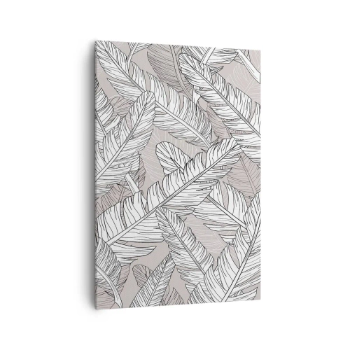 Cuadro sobre lienzo - Impresión de Imagen - Patrón en blanco y negro con hojas de plátano sobre un fondo claro. - 70x100cm - Turbulencias de plumas - Decoración de pared moderna para salón y dormitorio ARTTOR