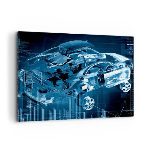 Cuadro sobre lienzo - Impresión de Imagen - Un dibujo técnico moderno de un automóvil con elementos estructurales. - 100x70cm - Anatomía del ingeniero - Decoración de pared moderna para salón y dormitorio ARTTOR
