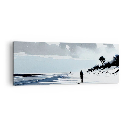 Cuadro sobre lienzo - Impresión de Imagen - Una figura solitaria caminando por una playa vacía - 140x50cm - Solo conmigo mismo - Decoración de pared moderna para salón y dormitorio ARTTOR