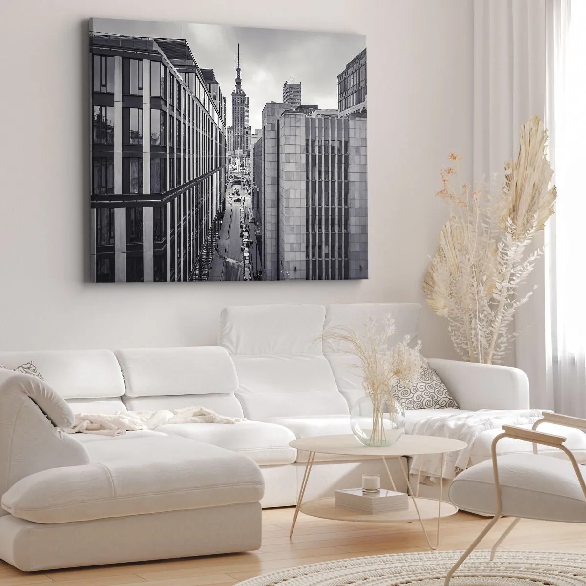 Cuadro sobre lienzo - Impresión de Imagen - Panorama de Varsovia con vistas al Palacio de la Cultura y los edificios circundantes. - 120x80cm - Valle de Varsovia - Decoración de pared moderna para salón y dormitorio ARTTOR