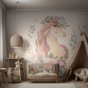 Fotomural Premium Sand - Una invitación al mundo de los cuentos de hadas - Unicornio, femenino, Para niños - 300x210 cm