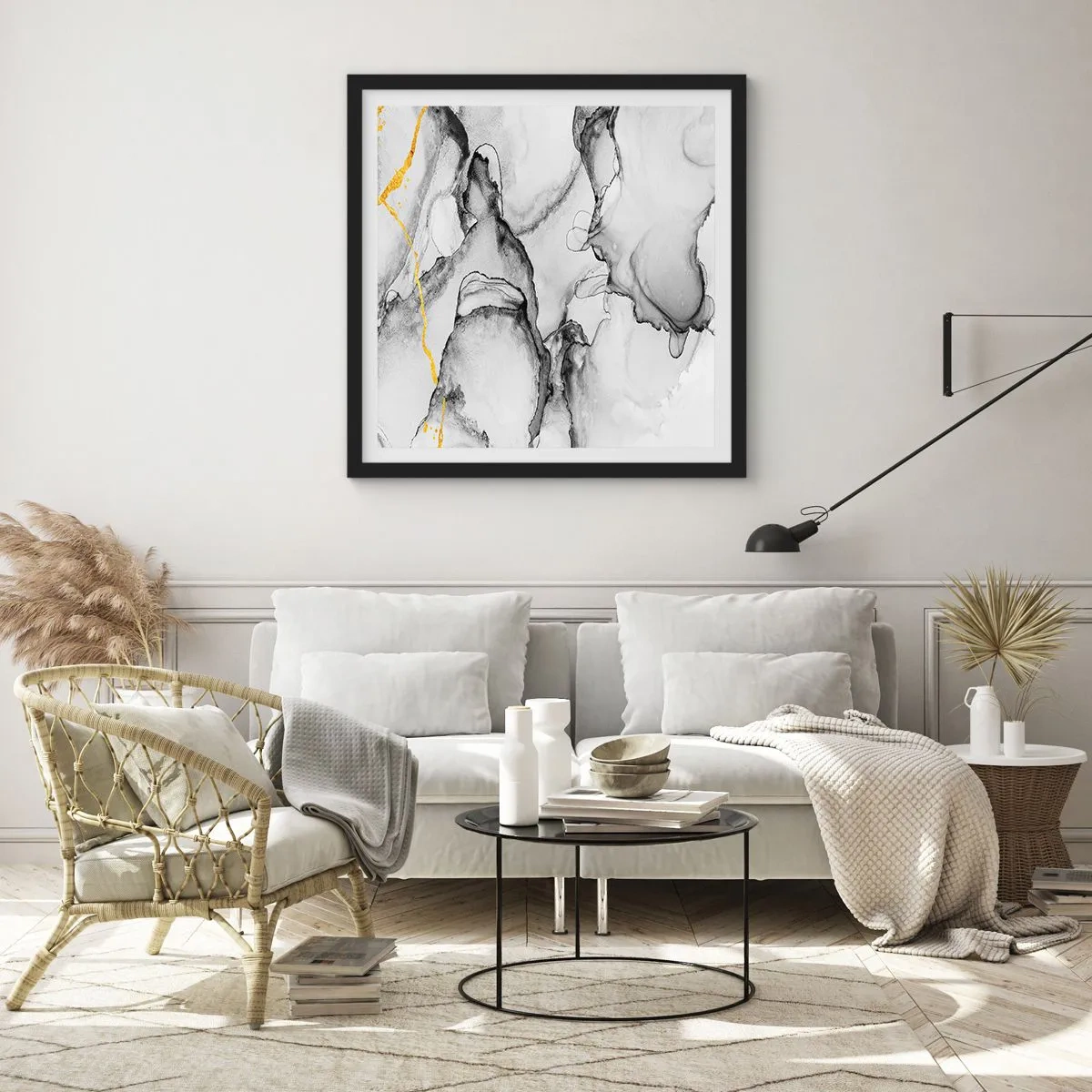 Póster en marco negro - Composición con motivo de oro - 50x50 cm