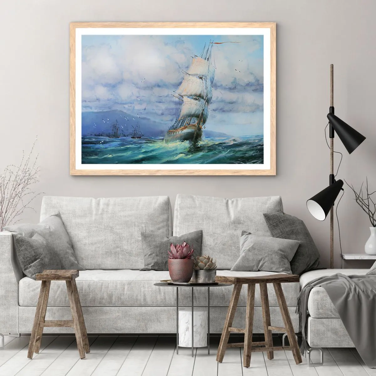 Póster en marco roble claro - Viento en popa - 100x70 cm