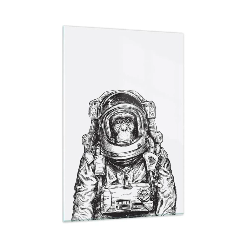 Cuadro sobre vidrio - Impresiones sobre Vidrio - Gráfico de un astronauta en un traje espacial con cabeza de mono. - 80x120cm - Evolución alternativa - Decoración de pared moderna para salón y dormitorio ARTTOR