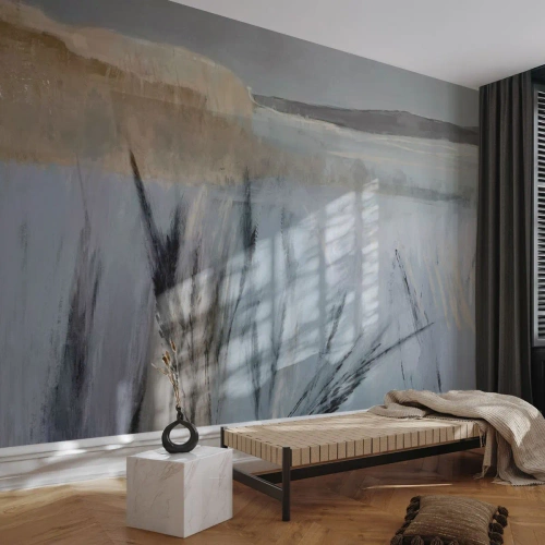 Fotomural Standard Eco - Campos de hierba invernales pictóricos contra un cielo pastel - 100x70cm - Campos de invierno - Decoración de pared moderna para salón y dormitorio ARTTOR