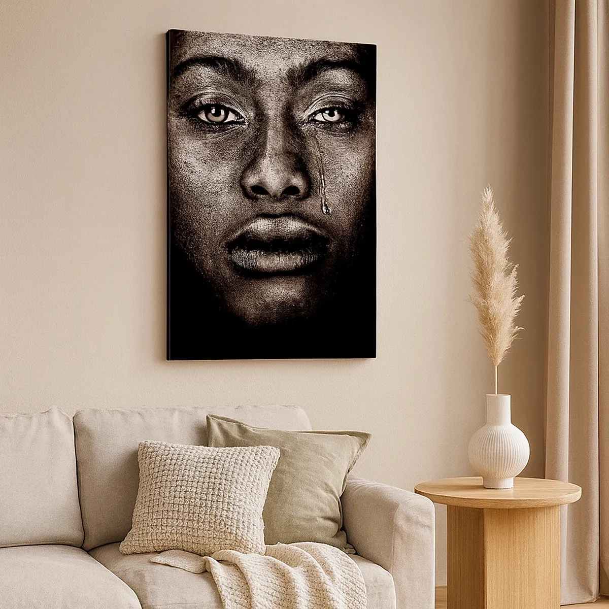 Cuadro sobre lienzo - Impresión de Imagen - Retrato de un rostro con una sola lágrima sobre un fondo negro - 50x70cm - Una lágrima - Decoración de pared moderna para salón y dormitorio ARTTOR
