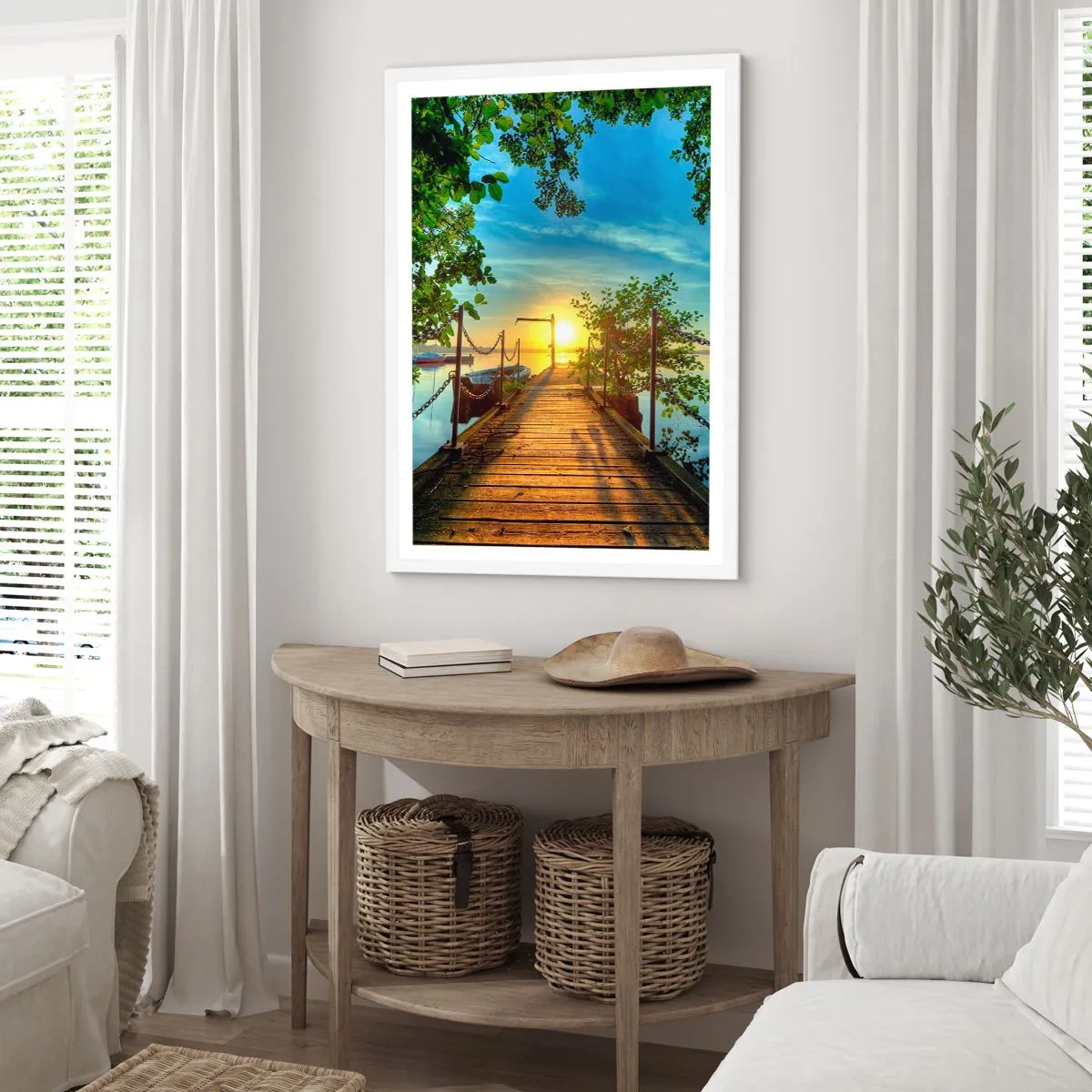 Póster en marco blanco - Atardecer junto al agua - 30x40 cm