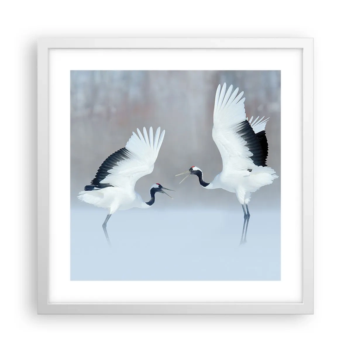 Póster en marco blanco - Danza en la niebla - 40x40 cm