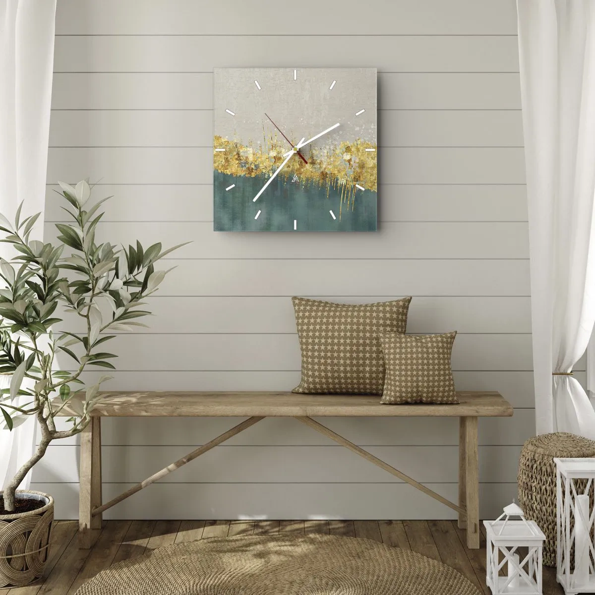 Reloj de pared - Reloj de vidrio - La frontera dorada - 30x30 cm