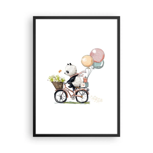 Póster en marco negro - Panda en bicicleta con globos y flores al estilo de cuento de hadas. - 50x70cm - Un día feliz - Decoración de pared moderna para salón y dormitorio ARTTOR