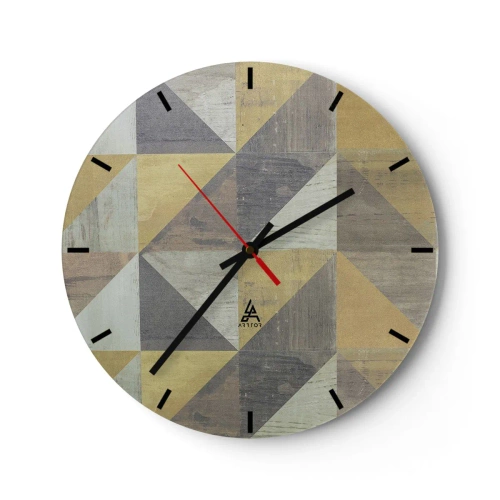 Reloj de pared - Reloj de vidrio - Patrón geométrico de triángulos en tonos grises y beige. - 30x30cm - El arte de los triángulos - Decoración de pared moderna para salón, cocina y dormitorio ARTTOR
