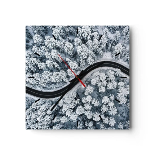 Reloj de pared - Reloj de vidrio - A través de un bosque invernal - 40x40 cm