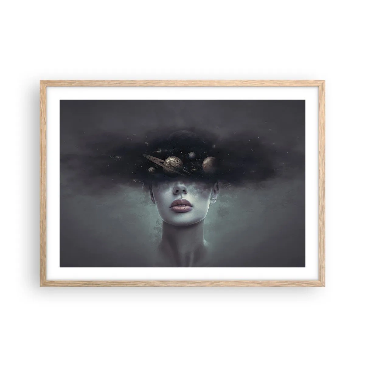 Póster en marco roble claro - Y los planetas sienten... - 70x50 cm