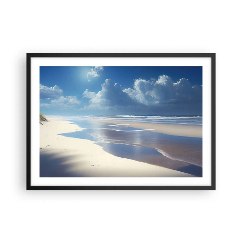 Póster en marco negro - Una playa de arena con olas bajo un cielo azul. - 70x50cm - Vacaciones en el paraíso - Decoración de pared moderna para salón y dormitorio ARTTOR